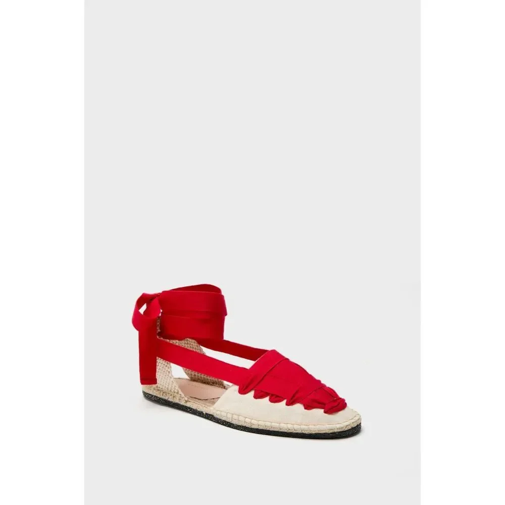 Loeffler Randall $285 Wilson Flat Ankle-Wrap Espadrille In Natural Red 10 US